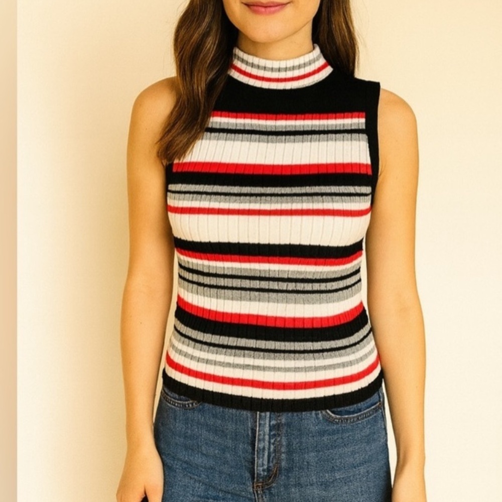 The Great American Sweater Sleeveless Striped Knit Top Size‎ Large USA Made VTG